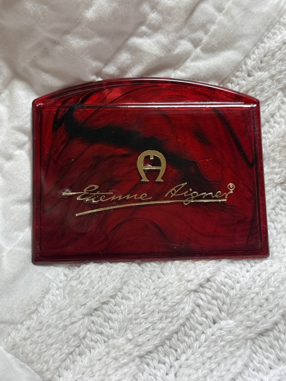 Etienne Aigner Red Marbled Purse Mirror 3.5x2.5 Vintage